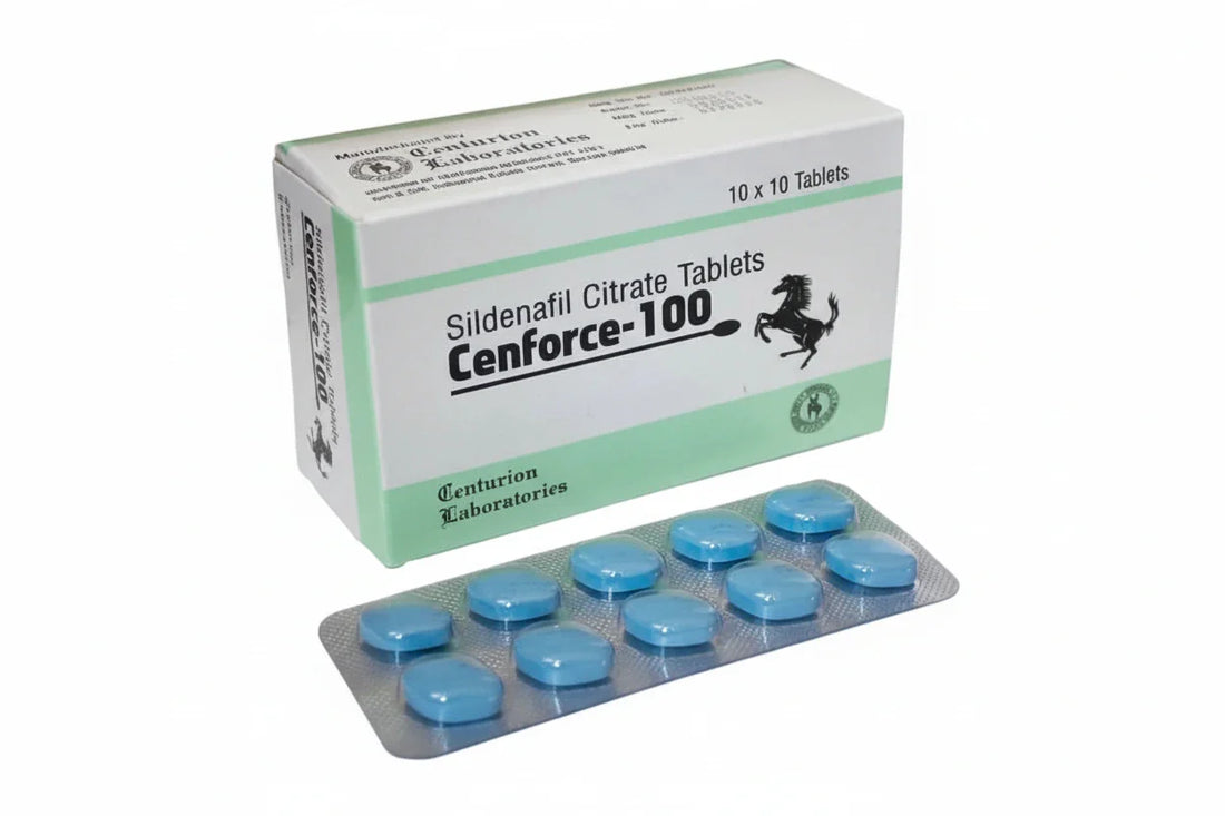 Cenforce 100 mg tablet (Sildenafil Citrate) used for erectile dysfunction treatment, blue ED pills in blister packaging