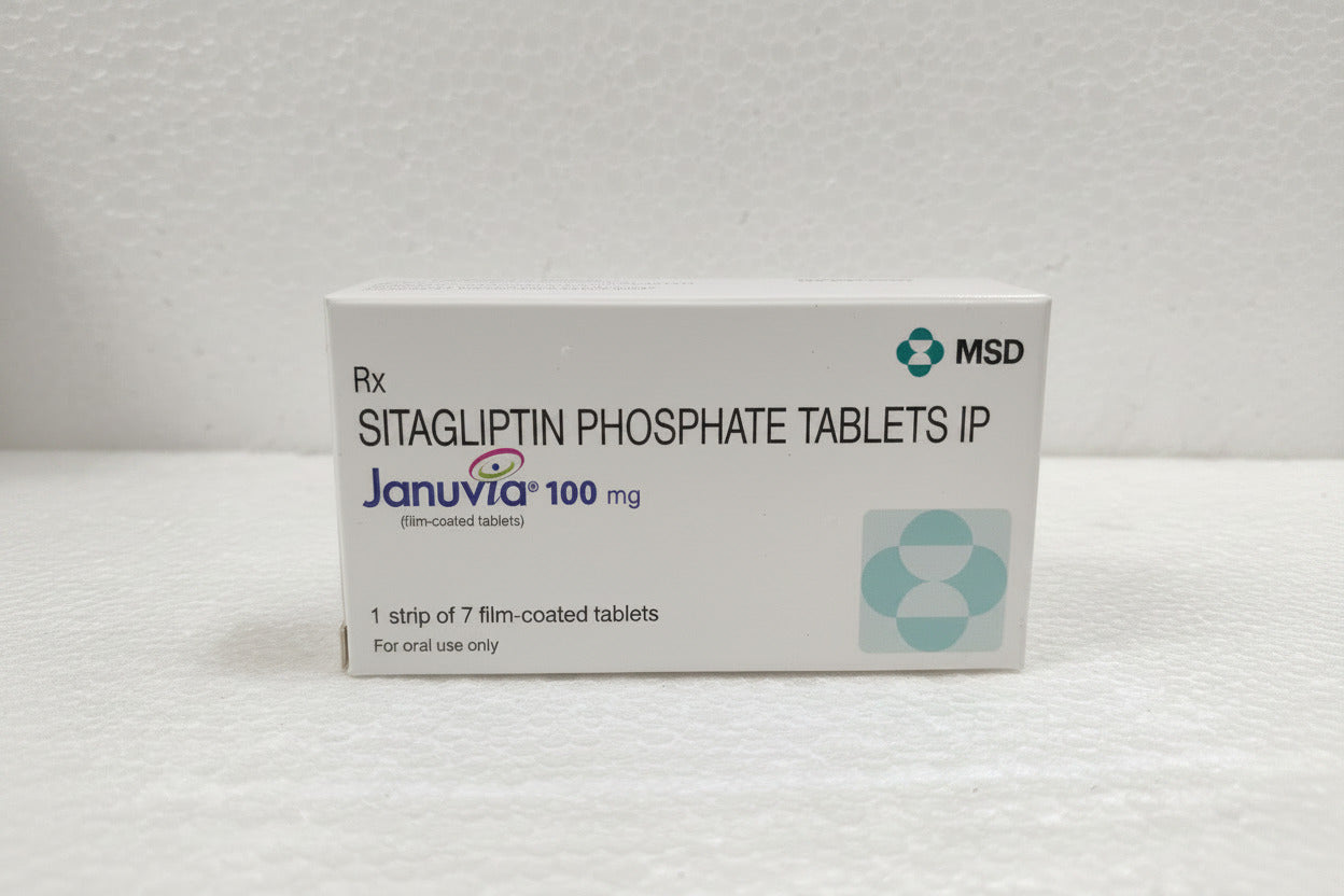 Januvia 100mg Sitagliptin Phosphate Tablets IP for type 2 diabetes management, blood sugar control medication trusted by patients in the USA and UK