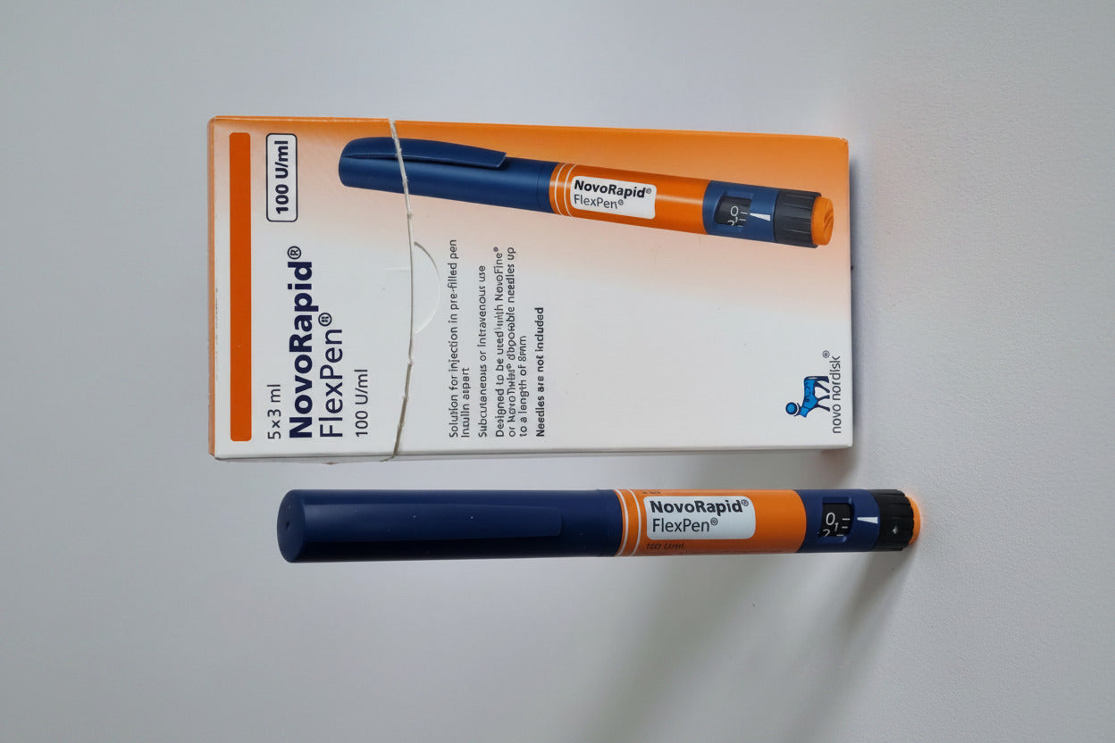 NovoRapid FlexPen 3ml Insulin Aspart prefilled insulin pen for Type 1 and Type 2 diabetes, product packaging image optimized for USA and UK Google search results.
