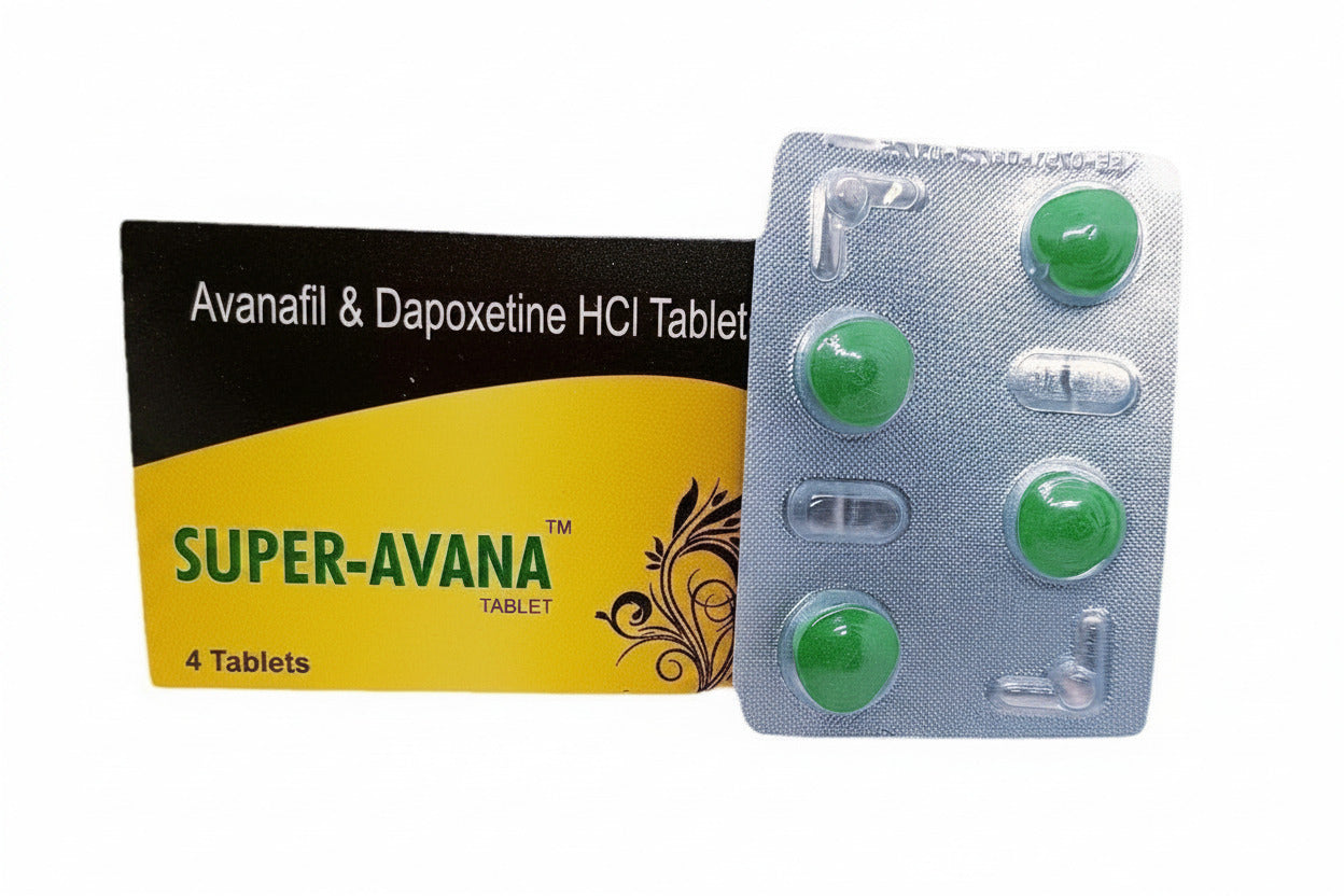 Super Avana Tablets 160mg containing Avanafil and Dapoxetine for erectile dysfunction and premature ejaculation treatment in men, trusted men's health medication USA and UK.