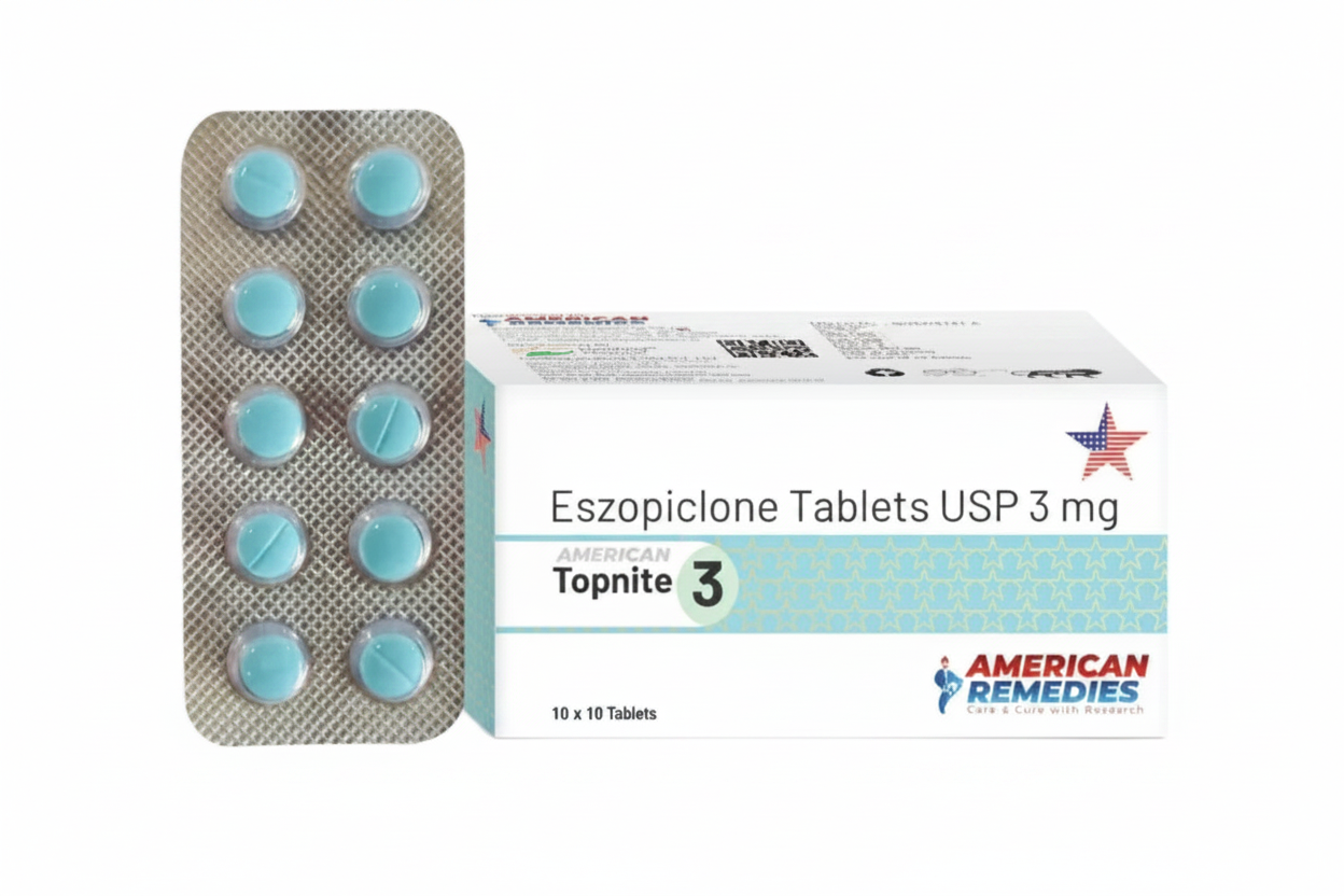 Topnite Eszopiclone USP 3mg tablets for insomnia relief and sleep support in USA and UK online pharmacy
